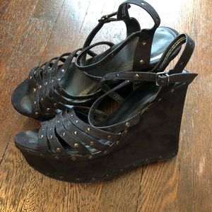 Black Studded & Strappy Wedges
